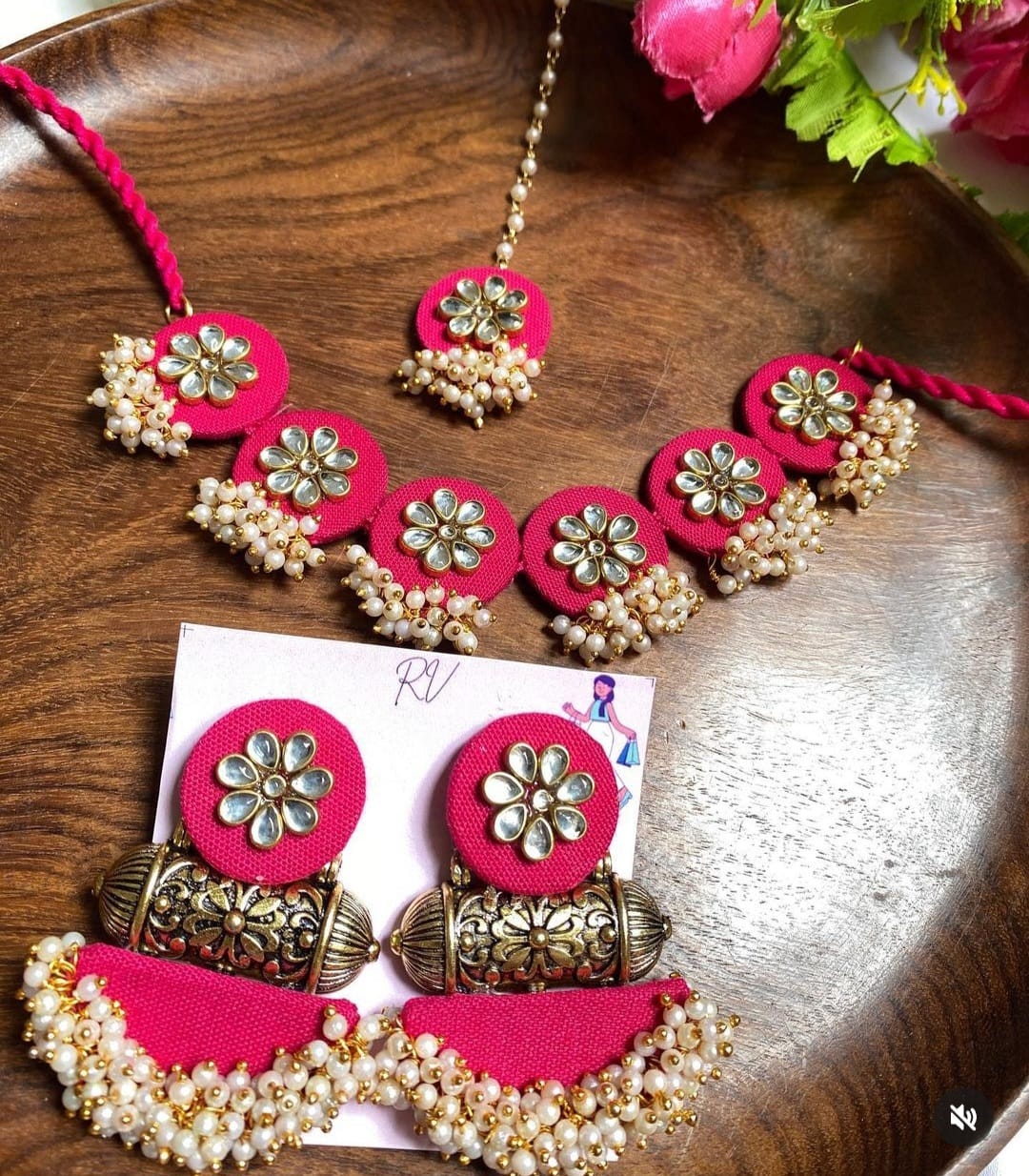 Handmade For Her Handmade Kundan Stone Choker Necklace With Earrings For Women