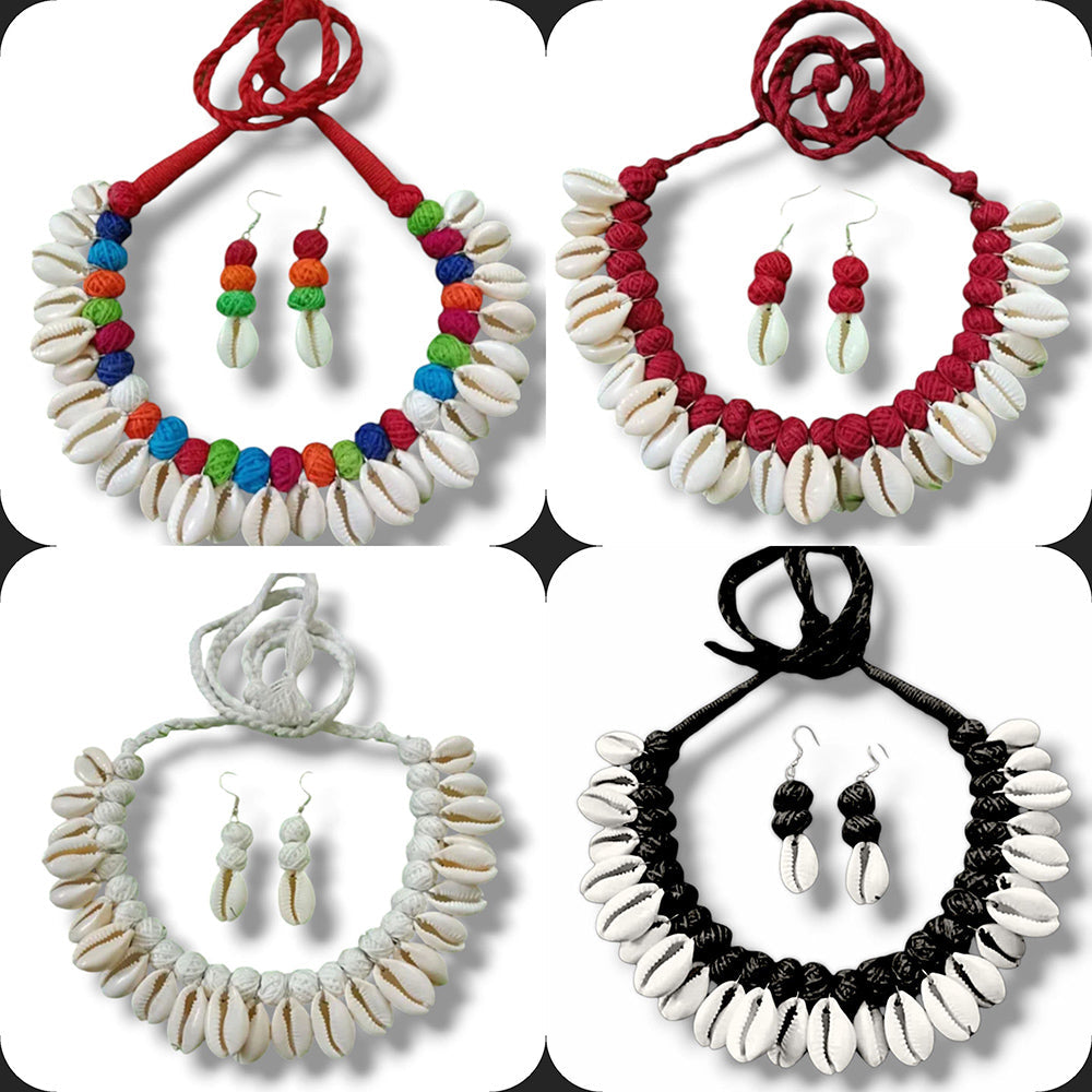 Handmade For Her Handmade Choker And Earrings With Emblisment Of Shell Combo Set