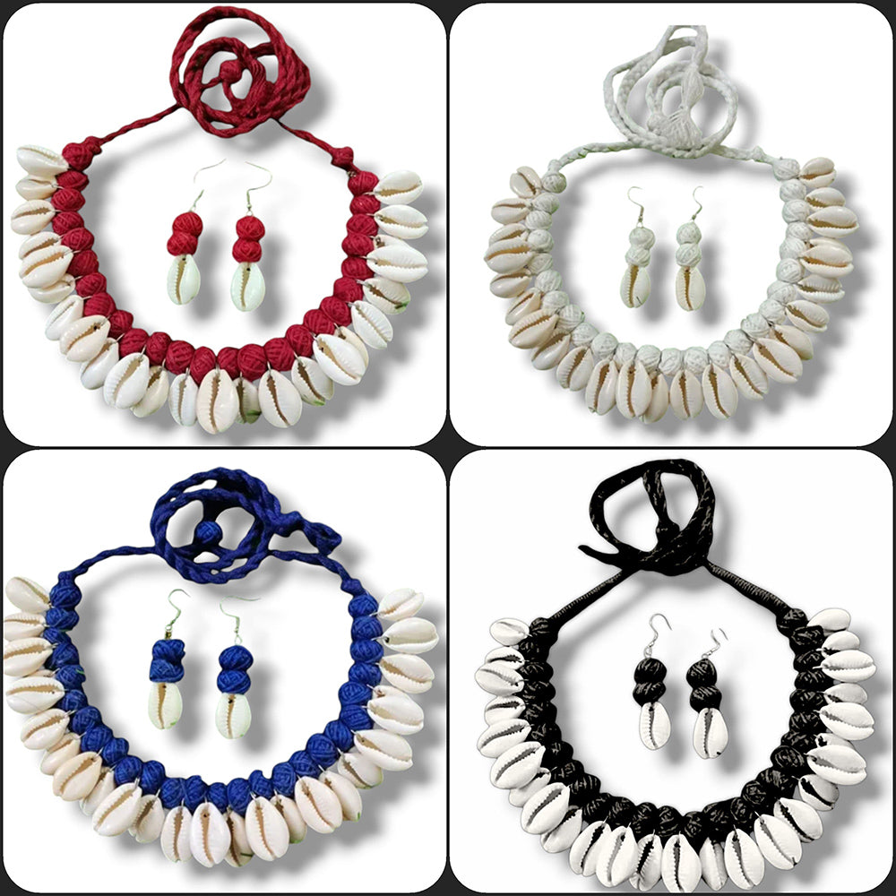 Bajana Lifestyle Handmade Choker And Earrings With Emblisment Of Shell Combo Set