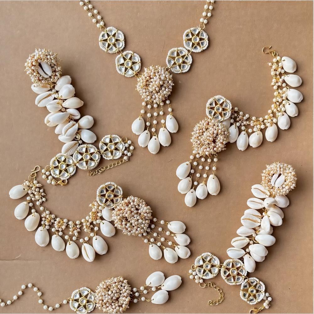 Handmade For Her White Shell & Pearl Bridal Jewellery Set – Handmade Coastal Elegance for Haldi & Wedding Functions