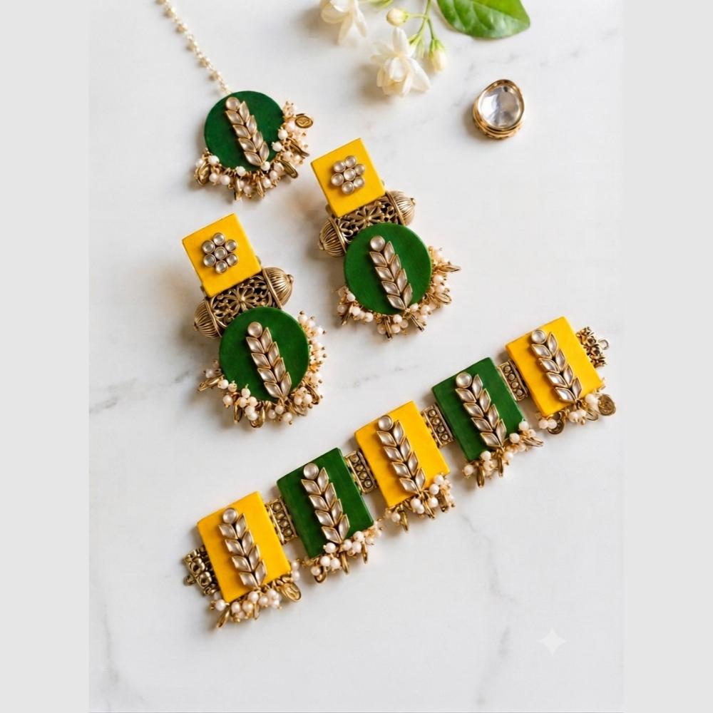 Handmade For Her Handmade Purple Choker Necklace With Earrings And Maangtikka