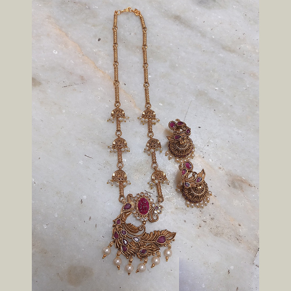 Joyful Jewel Art Matte Gold Plated Austrian Stone And Pearls Necklace Set