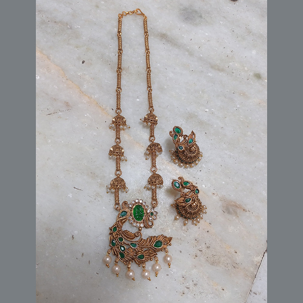 Joyful Jewel Art Matte Gold Plated Austrian Stone And Pearls Necklace Set