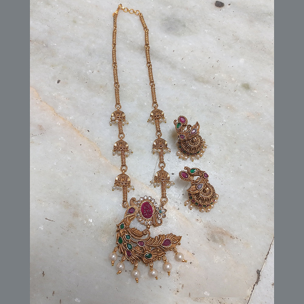 Joyful Jewel Art Matte Gold Plated Austrian Stone And Pearls Necklace Set