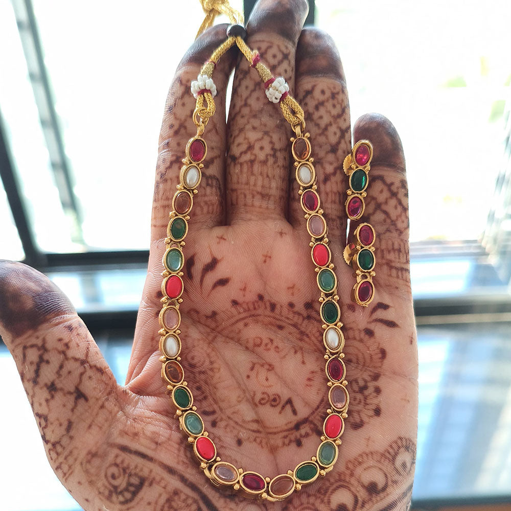 Joyful Jewel Art Matte Gold Plated Pota Stone Necklace Set