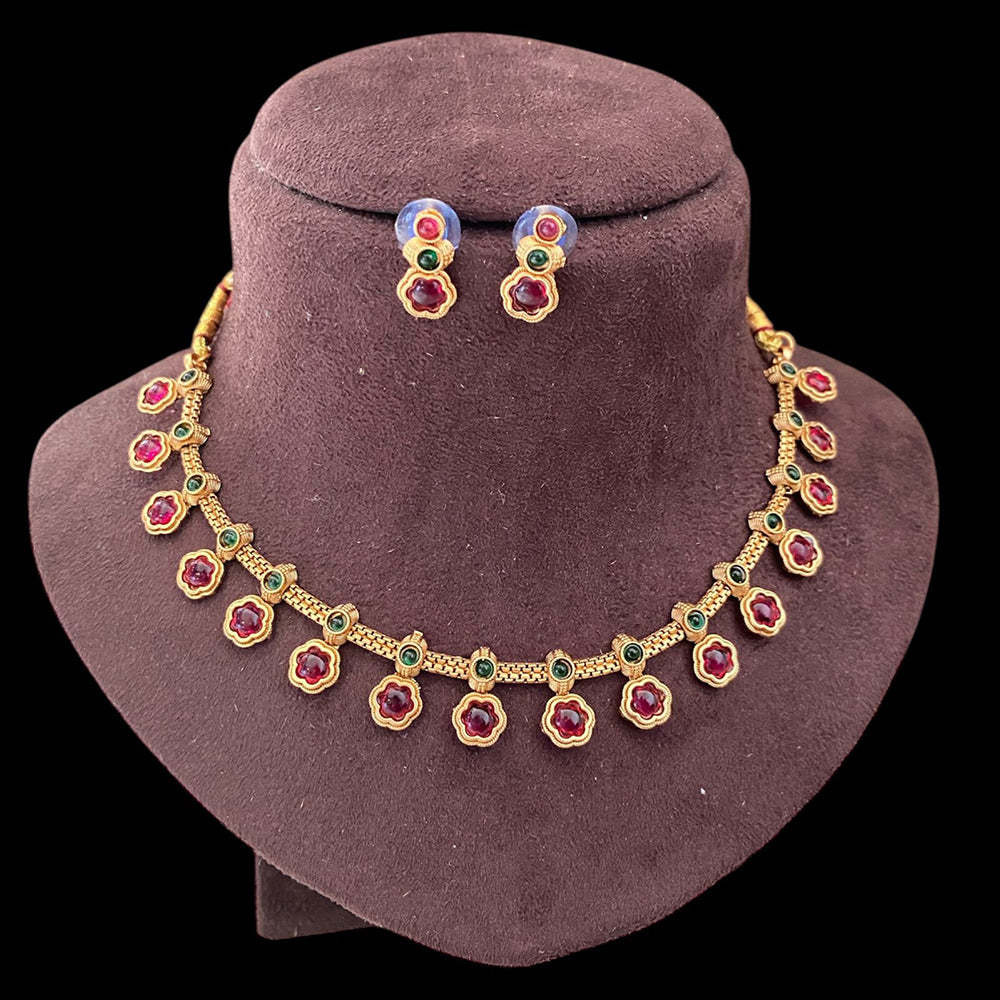 Joyful Jewel Art Matte Gold Plated Pota Stone Necklace Set