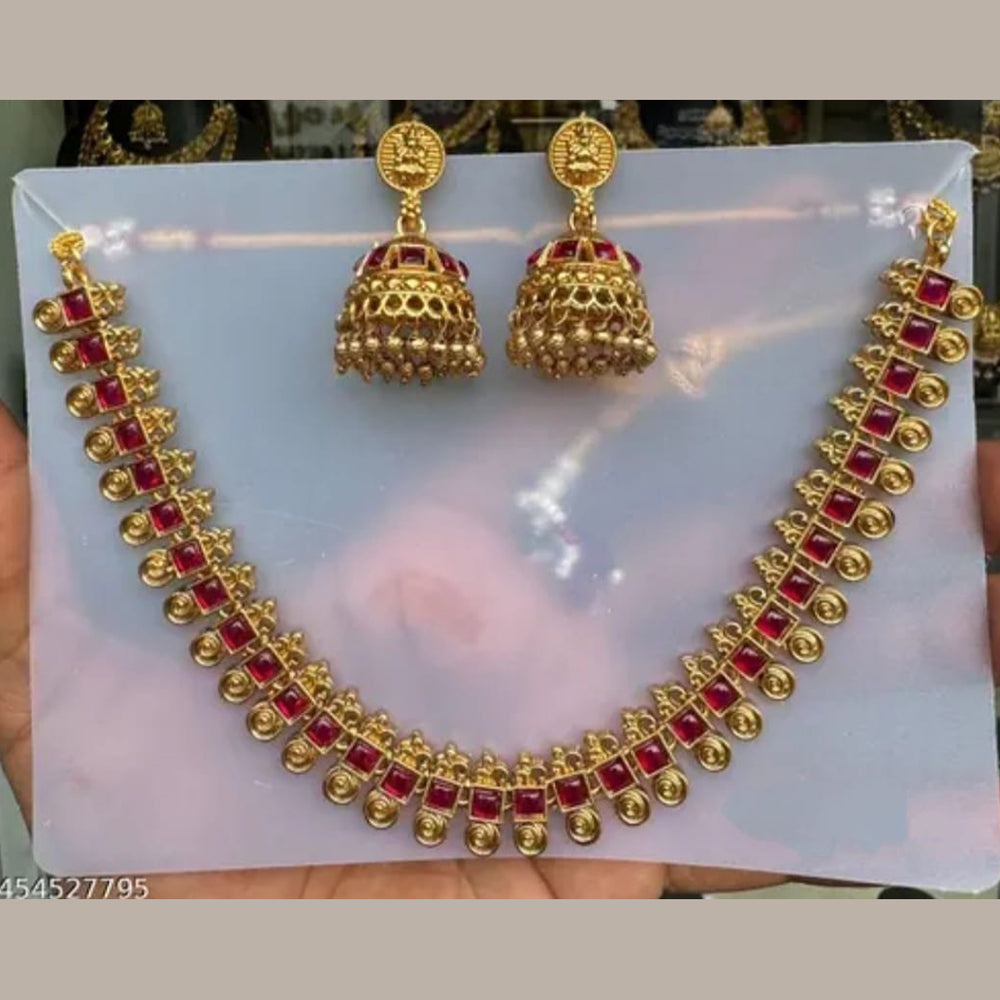 Joyful Jewel Art Matte Gold Plated Pota Stone Necklace Set