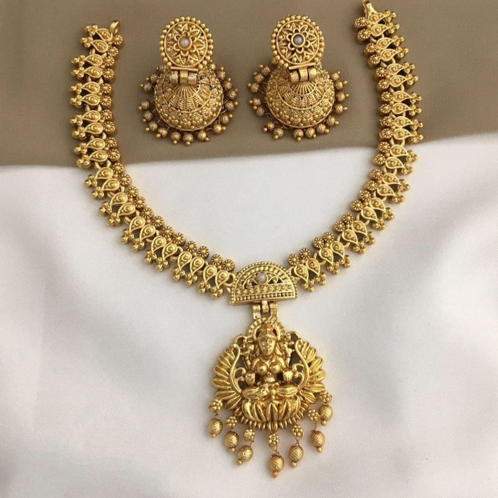 Joyful Jewel Art Matte Gold Plated Pota Stone Temple Necklace Set