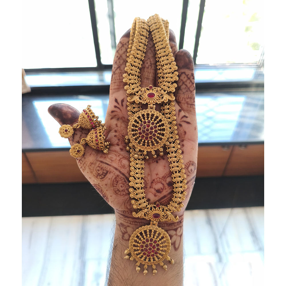 Joyful Jewel Art Matte Gold Plated Pota Stone Double Necklace Set