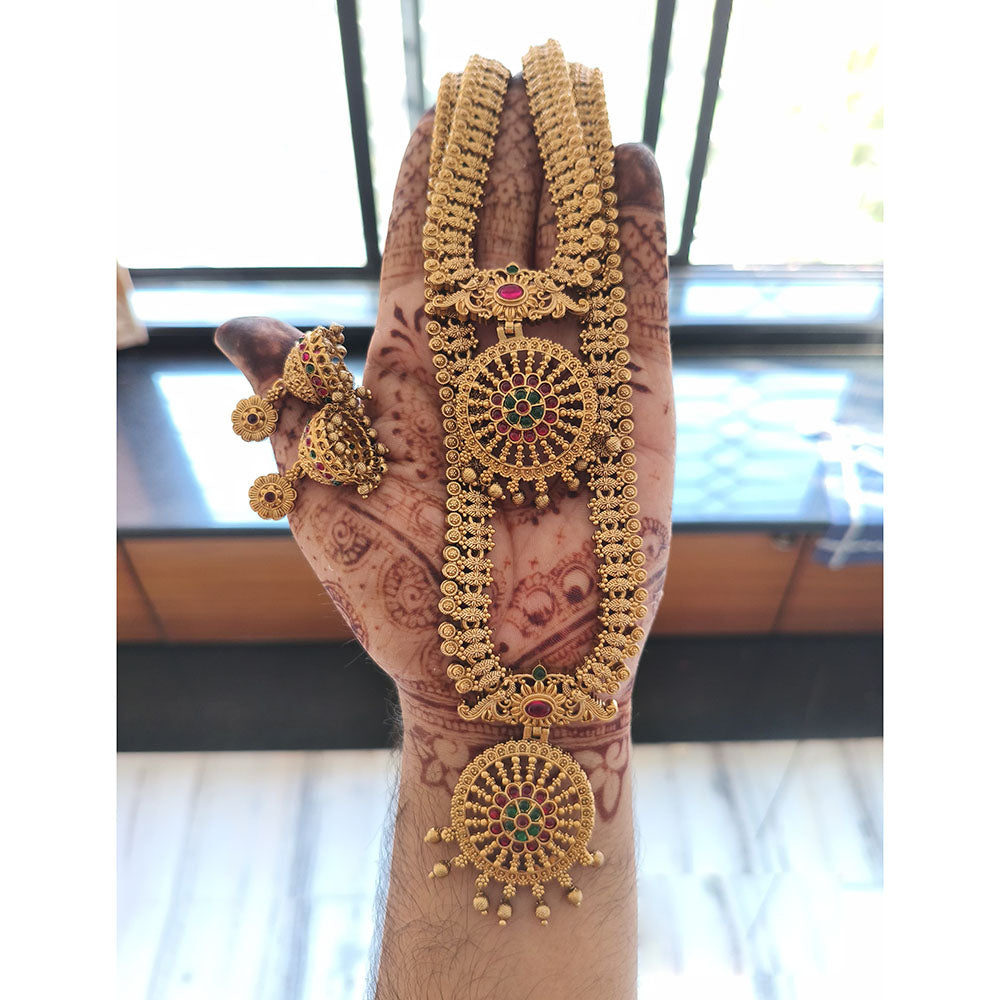 Joyful Jewel Art Matte Gold Plated Pota Stone Double Necklace Set