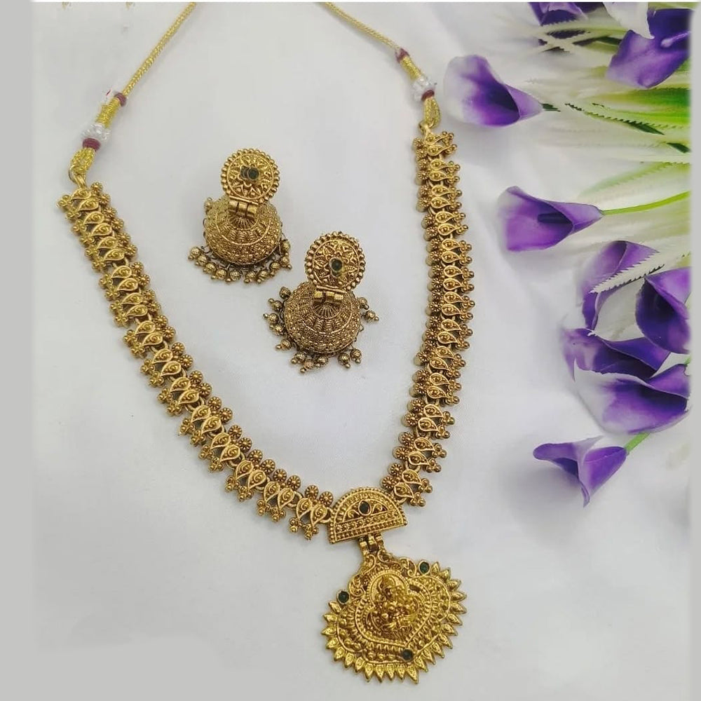 Joyful Jewel Art Matte Gold Plated Pota Stone Temple Necklace Set