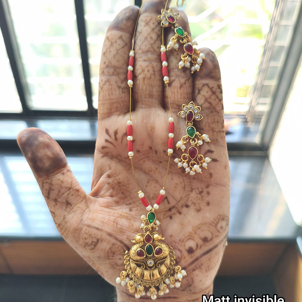 Joyful Jewel Art Matte Gold Plated Pota Stone Necklace Set