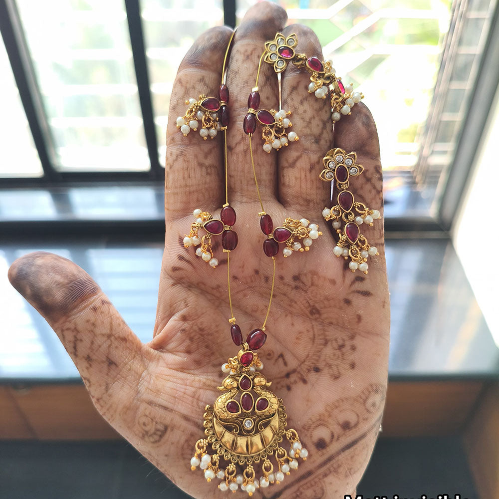 Joyful Jewel Art Matte Gold Plated Pota Stone Necklace Set