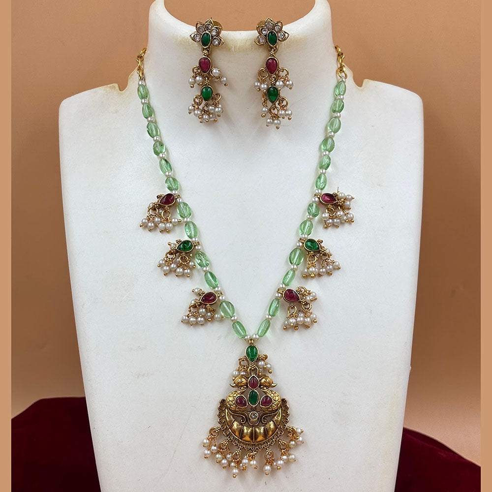 Joyful Jewel Art Matte Gold Plated Pota Stone And Pearls Necklace Set