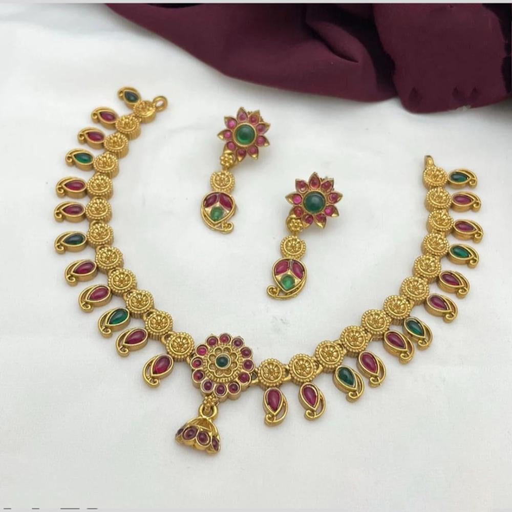 Joyful Jewel Art Matte Gold Plated Pota Stone Necklace Set