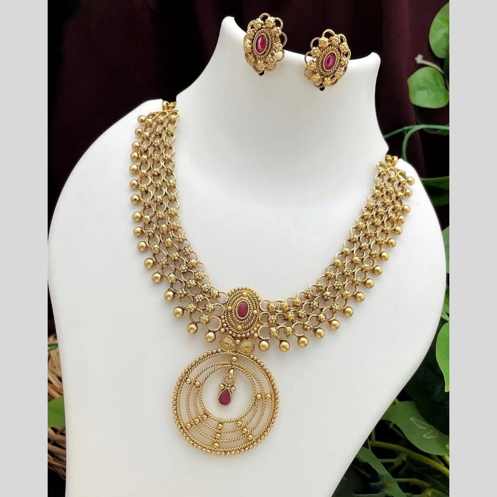 Joyful Jewel Art Matte Gold Plated Pota Stone Necklace Set