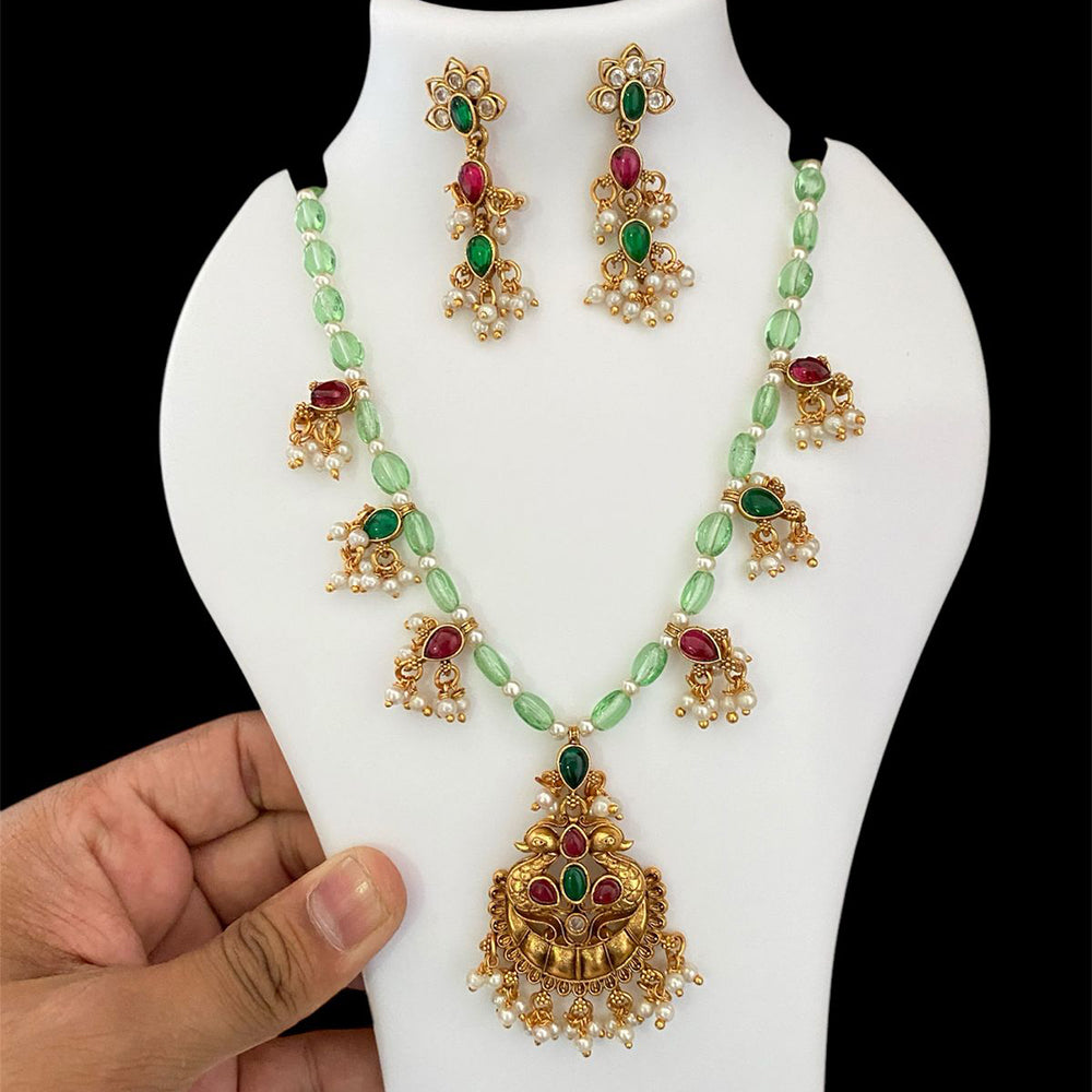 Joyful Jewel Art Matte Gold Plated Pota Stone And Beads Necklace Set