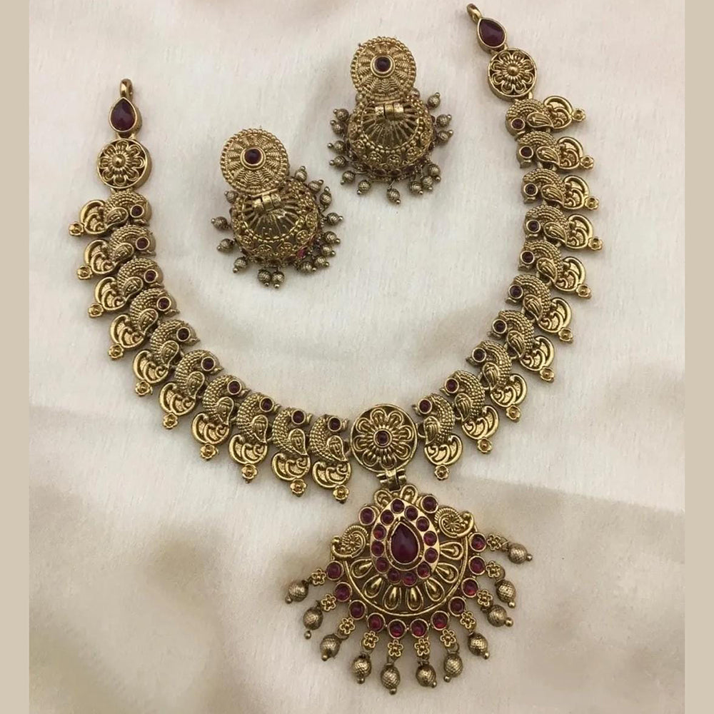 Joyful Jewel Art Matte Gold Plated Pota Stone And Beads Necklace Set