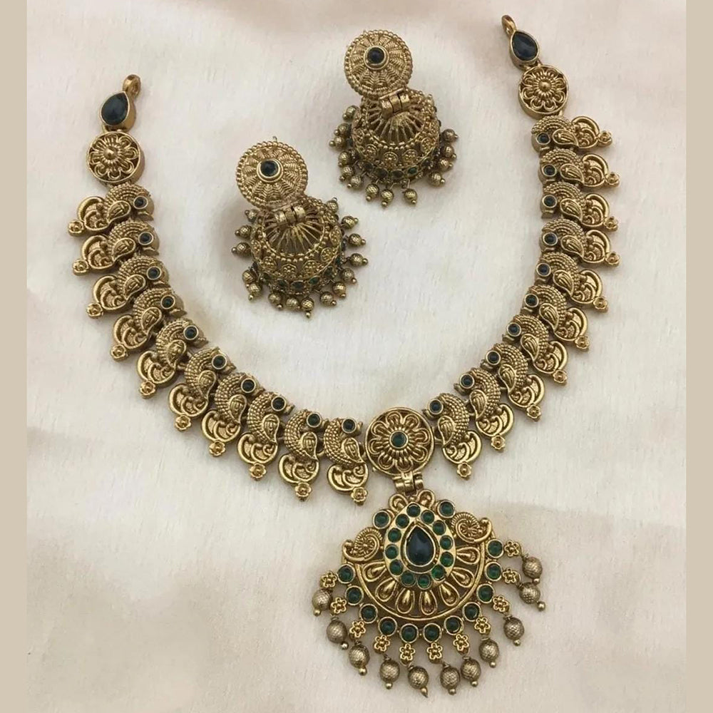 Joyful Jewel Art Matte Gold Plated Pota Stone And Beads Necklace Set