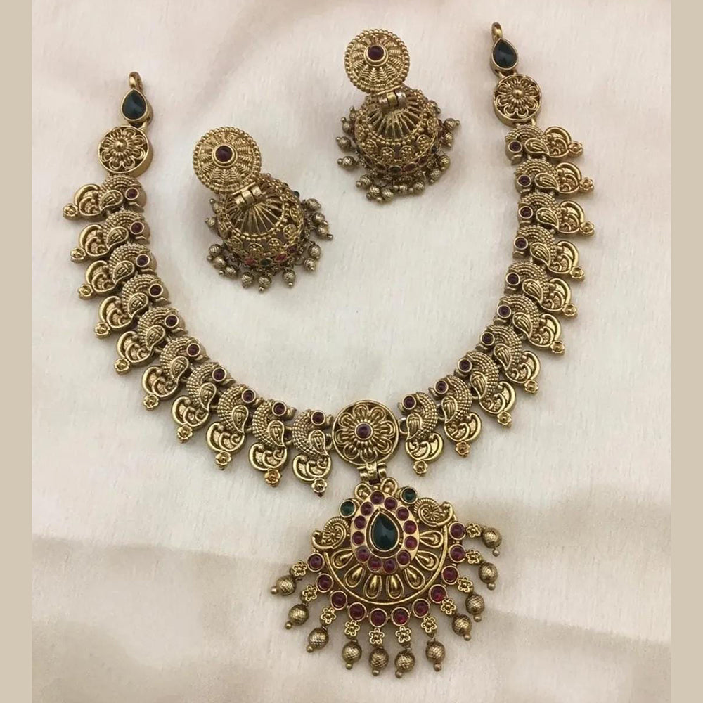 Joyful Jewel Art Matte Gold Plated Pota Stone And Beads Necklace Set