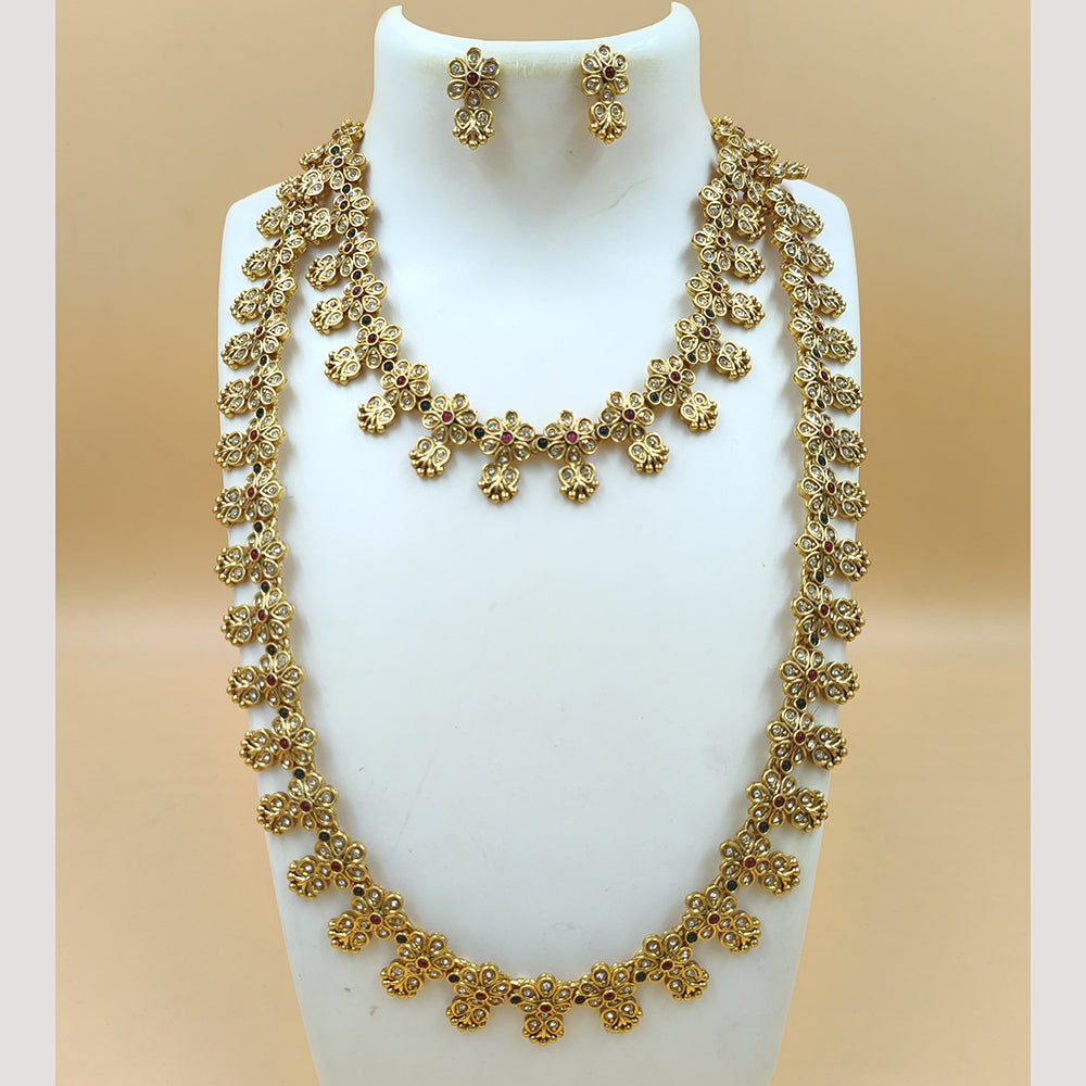 Joyful Jewel Art Matte Gold Plated Pota Stone Necklace Combo