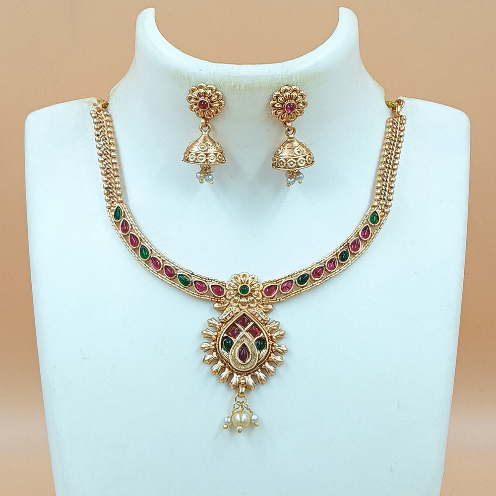 Joyful Jewel Art Matte Gold Plated Pota Stone Necklace Set