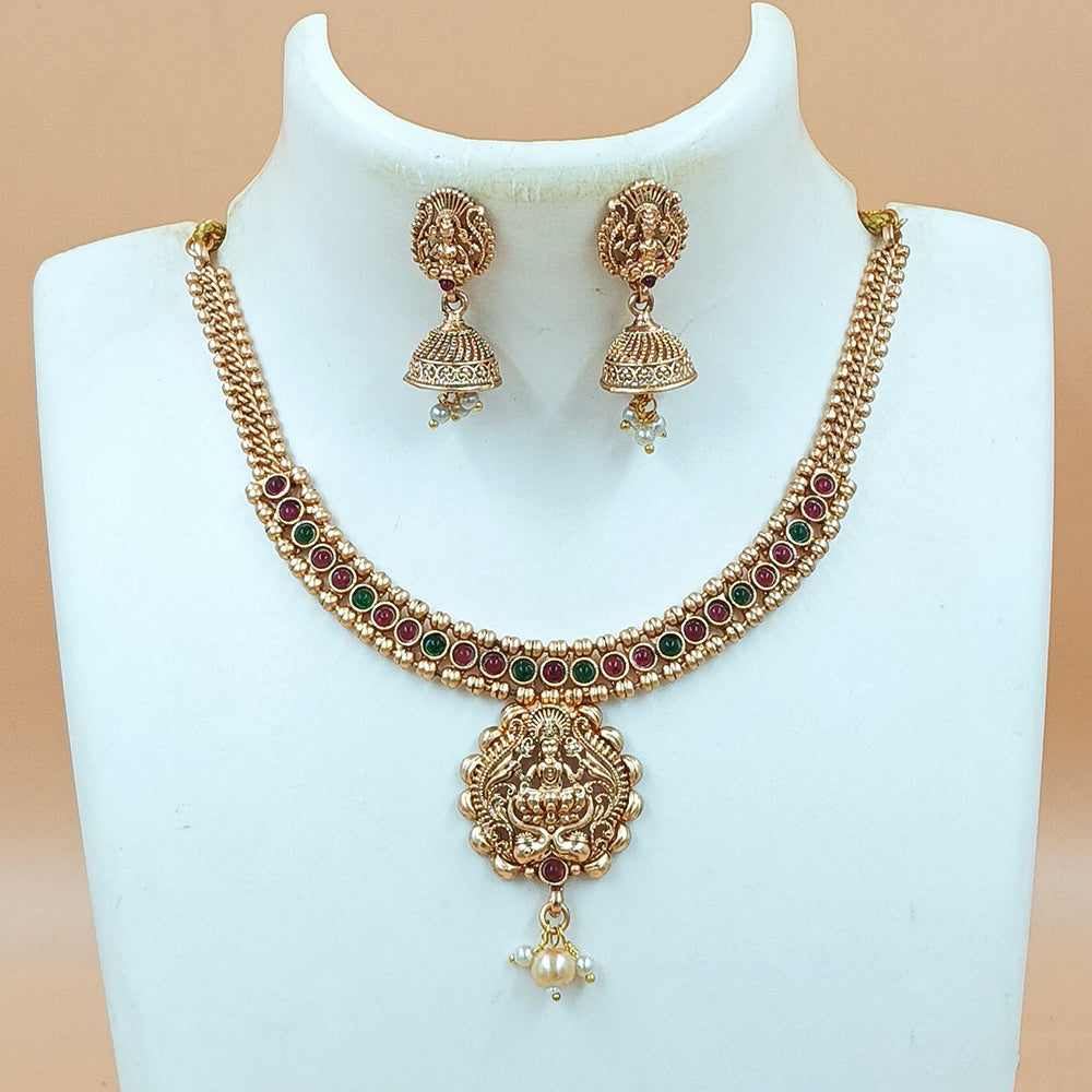 Joyful Jewel Art Matte Gold Plated Pota Stone Necklace Set