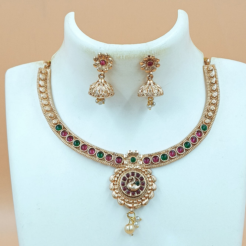 Joyful Jewel Art Matte Gold Plated Pota Stone Necklace Set