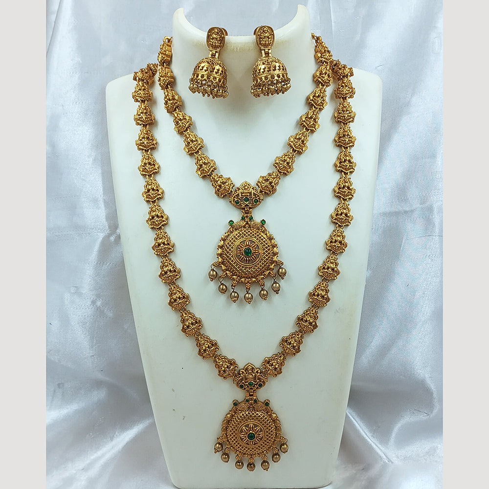 Joyful Jewel Art Matte Gold Plated Pota Stone Double Necklace Set