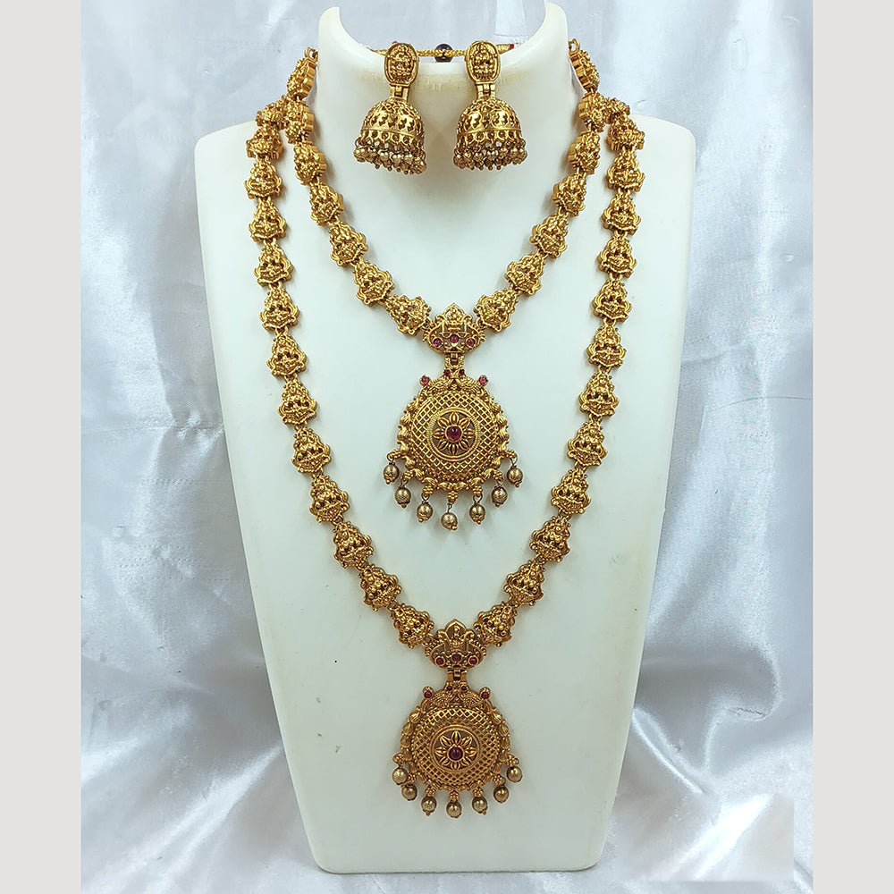 Joyful Jewel Art Matte Gold Plated Pota Stone Double Necklace Set