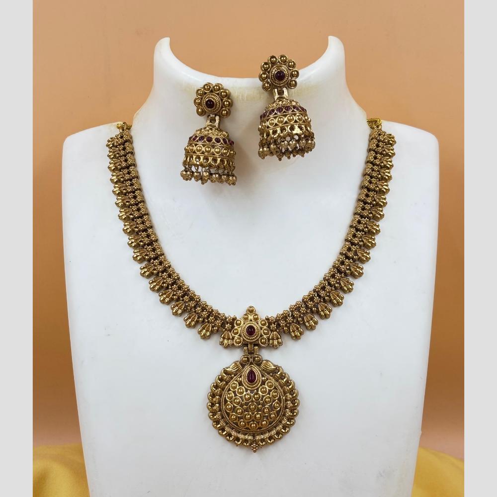 Joyful Jewel Art Matte Gold Plated Pota Stone Necklace Set