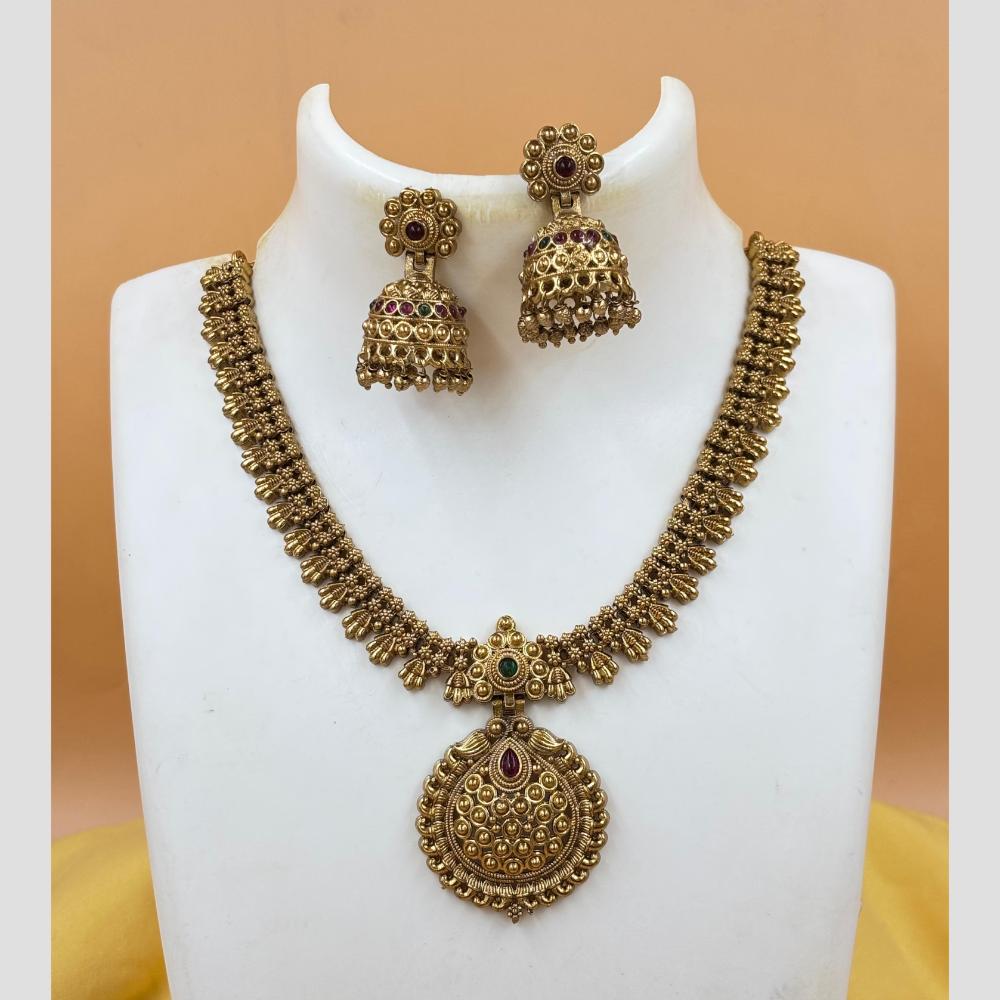Joyful Jewel Art Matte Gold Plated Pota Stone Necklace Set