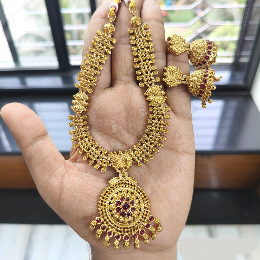 Joyful Jewel Art Matte Gold Plated Pota Stone Necklace Set