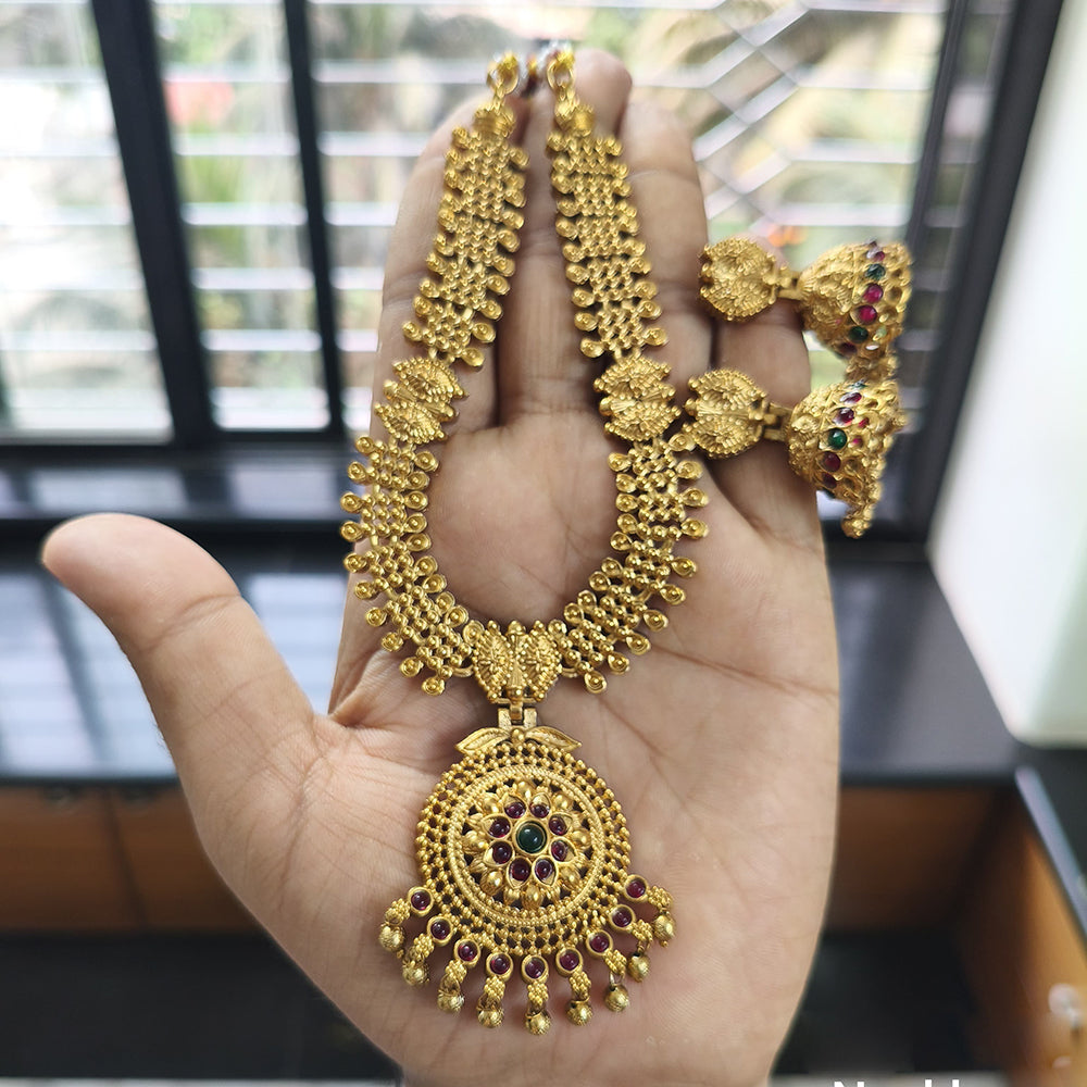 Joyful Jewel Art Matte Gold Plated Pota Stone Necklace Set