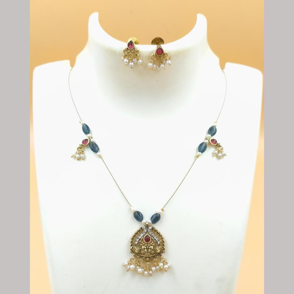 Joyful Jewel Art Matte Gold Plated Pota Stone Necklace Set