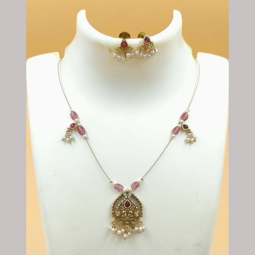 Joyful Jewel Art Matte Gold Plated Pota Stone Necklace Set