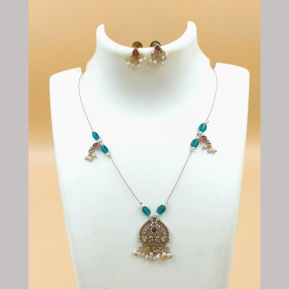Joyful Jewel Art Matte Gold Plated Pota Stone Necklace Set