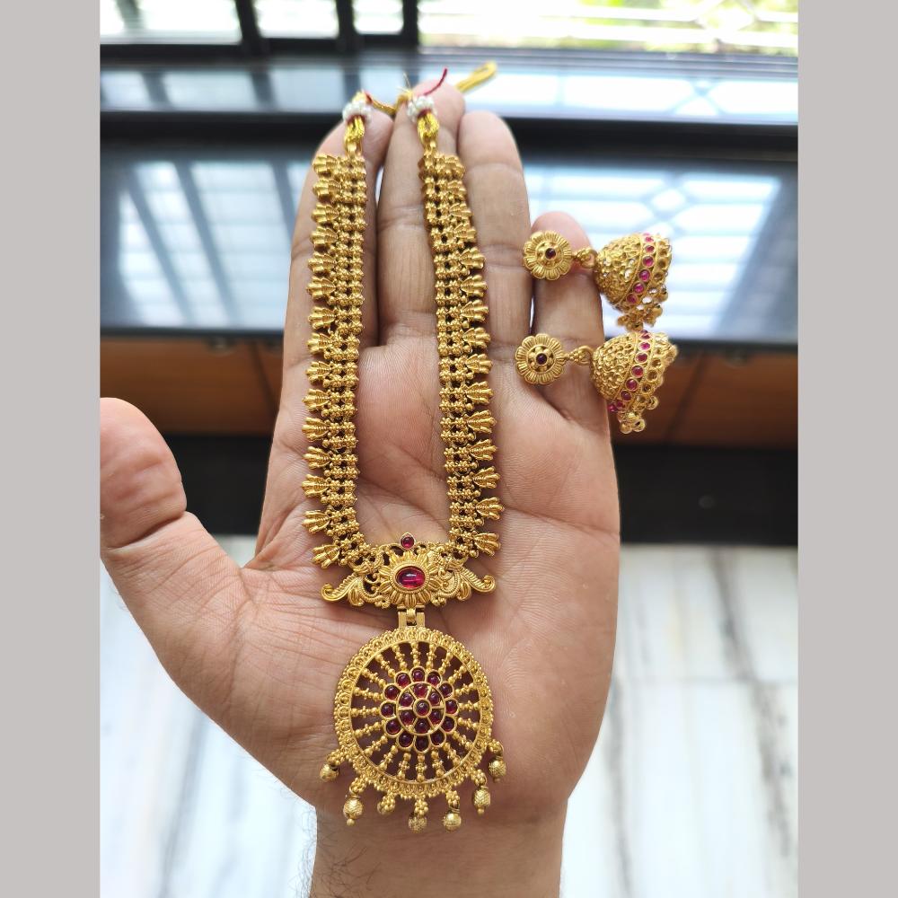 Joyful Jewel Art Matte Gold Plated Pota Stone Necklace Set