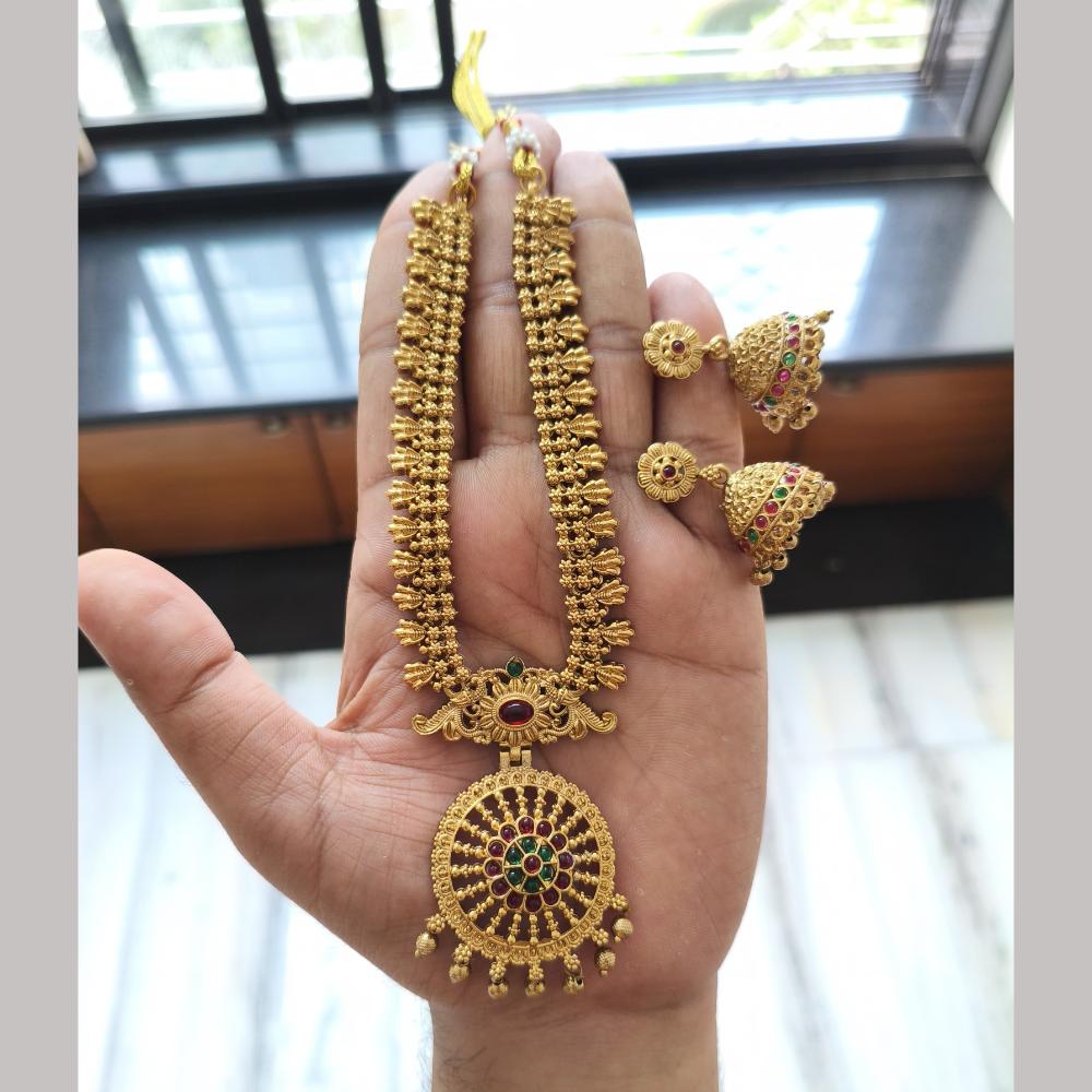 Joyful Jewel Art Matte Gold Plated Pota Stone Necklace Set