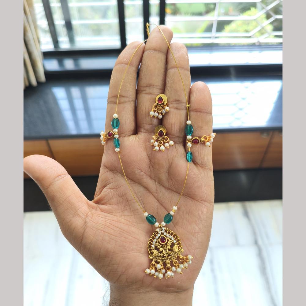Joyful Jewel Art Matte Gold Plated Pota Stone And Pearls Necklace Set