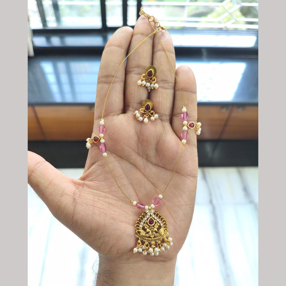 Joyful Jewel Art Matte Gold Plated Pota Stone And Pearls Necklace Set