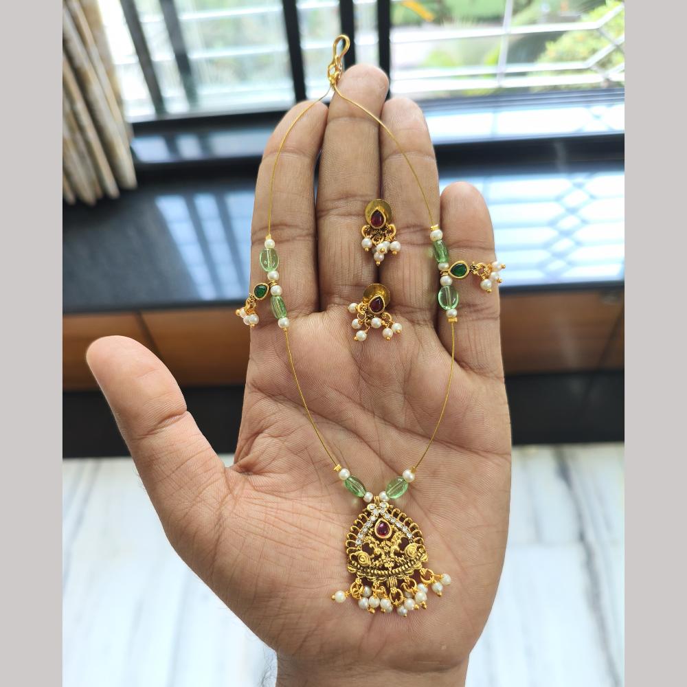 Joyful Jewel Art Matte Gold Plated Pota Stone And Pearls Necklace Set