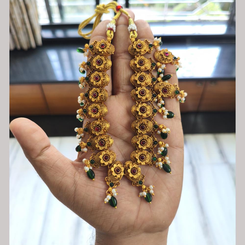 Joyful Jewel Art Matte Gold Plated Pota Stone And Pearls Necklace Set
