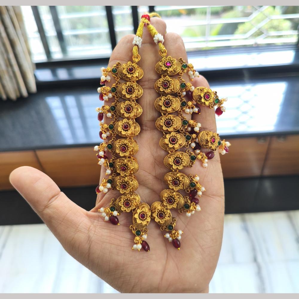 Joyful Jewel Art Matte Gold Plated Pota Stone And Pearls Necklace Set