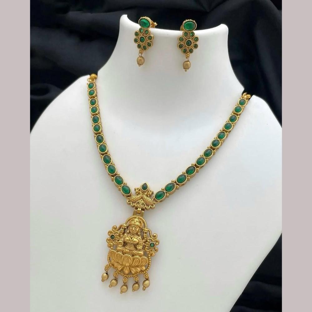 Joyful Jewel Art Matte Gold Plated Pota Stone Temple Necklace Set