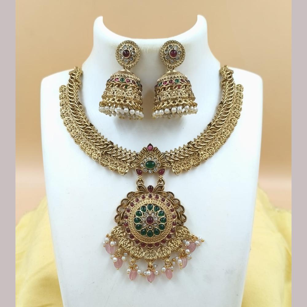 Joyful Jewel Art Matte Gold Plated Pota Stone Necklace Set