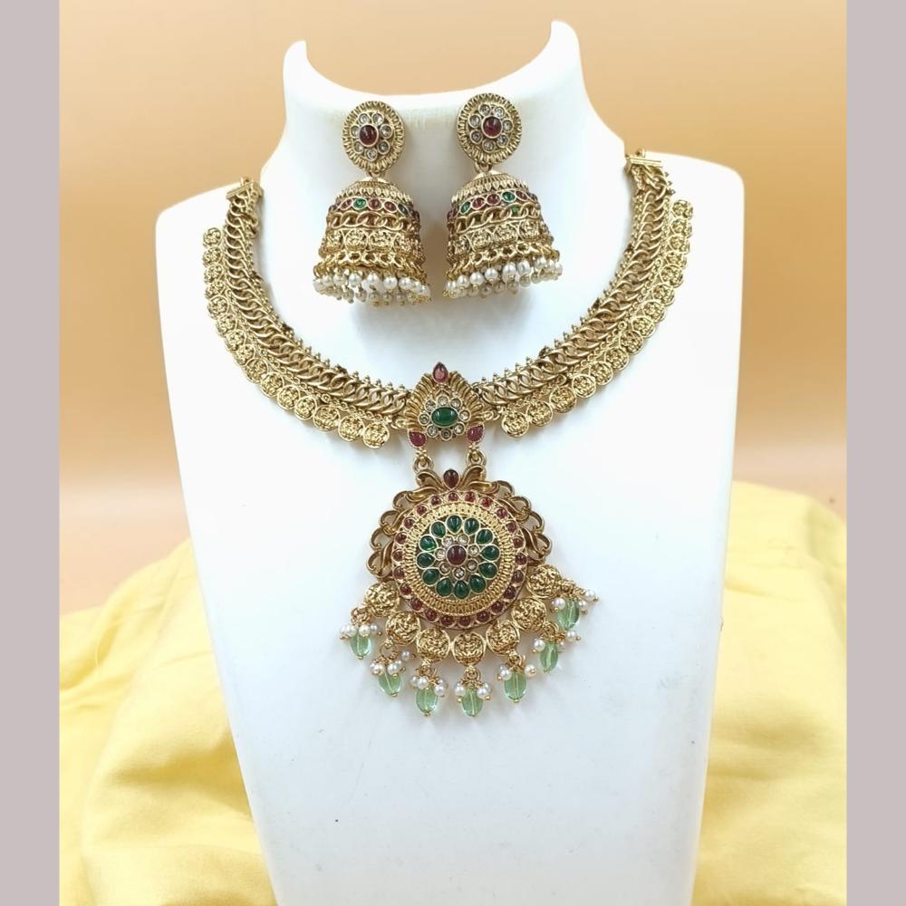 Joyful Jewel Art Matte Gold Plated Pota Stone Necklace Set