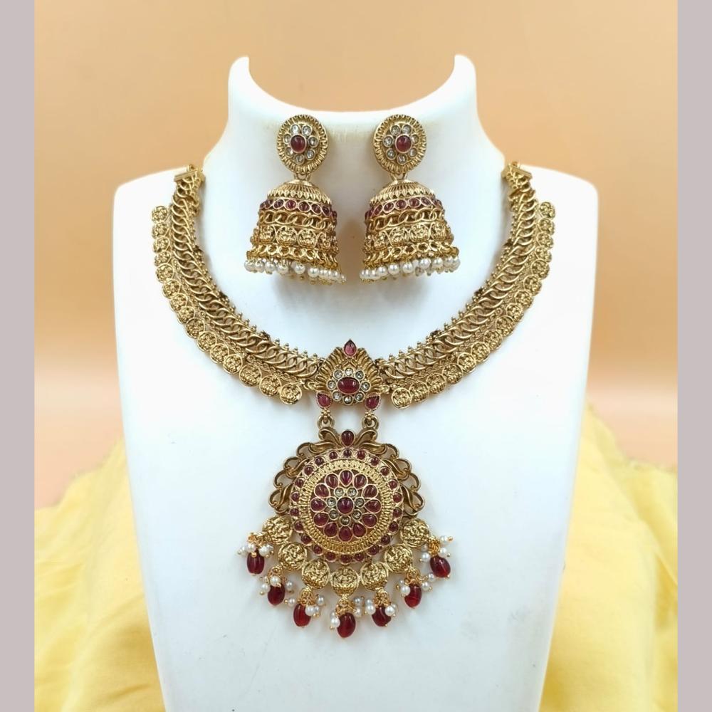 Joyful Jewel Art Matte Gold Plated Pota Stone Necklace Set