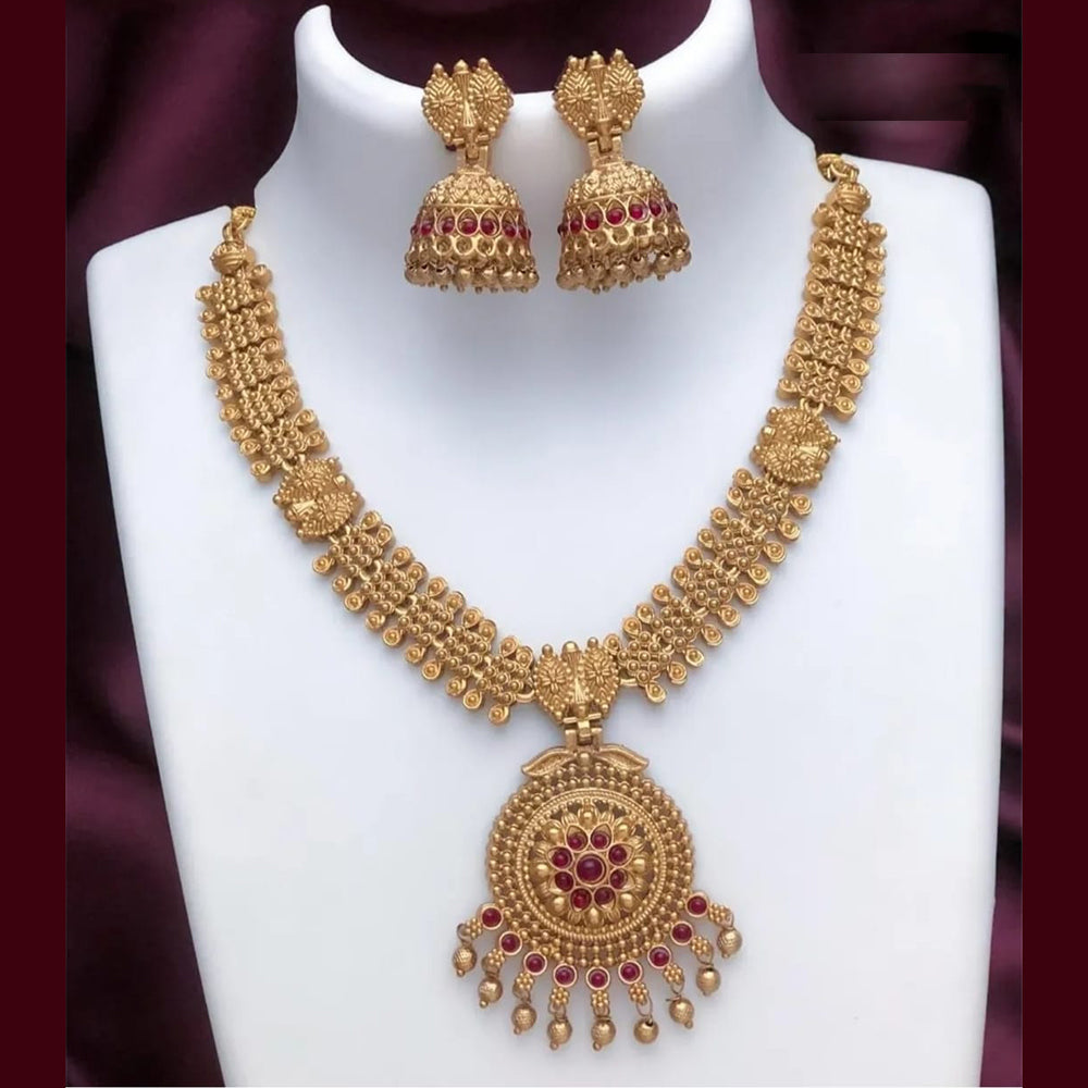 Joyful Jewel Art Matte Gold Plated Pota Stone Necklace Set