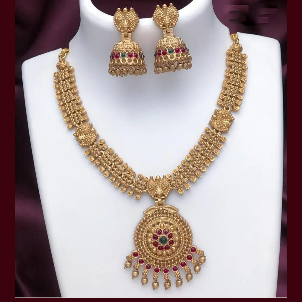 Joyful Jewel Art Matte Gold Plated Pota Stone Necklace Set
